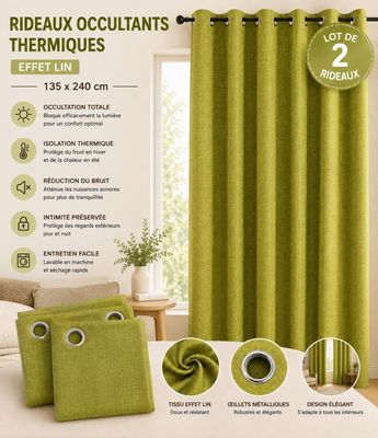rideaux thermiques verts avec œillets et œillets