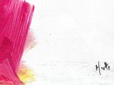 a painting of a pink flower on a white surface