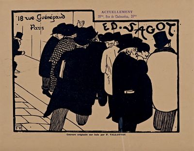 illustration représentant un groupe d'hommes alignés devant un panneau