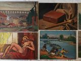 six tableaux représentant une femme assise sur un lit