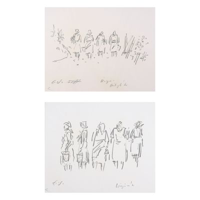 deux dessins représentant des personnes dans des poses différentes ; l'une est un homme et l'autre une femme