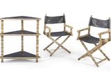 pair of bamboo and leather director ' s chairs and table