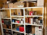 a garage with a lot of boxes and boxes on the shelves