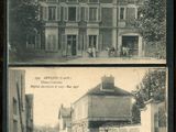 une vieille photo en noir et blanc représentant un immeuble et une rue