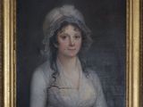portrait of a lady in a white dress and bonnet