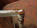 a chair that has a sticker on the back of it