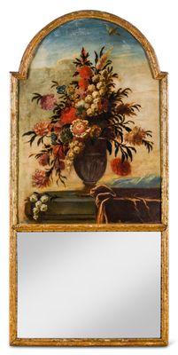 une peinture représentant des fleurs dans un vase posées sur un miroir