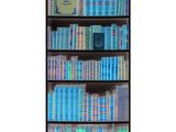 a book shelf with many books on it