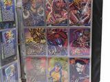 a lot of comics on the inside of a binder
