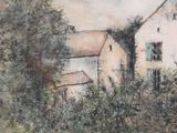 a painting of a house in the middle of a forest