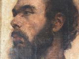 an oil painting of a man with a beard and a white shirt