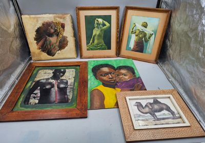 121 / MV6 / Lot de 4 reproductions encadrées, une huil…