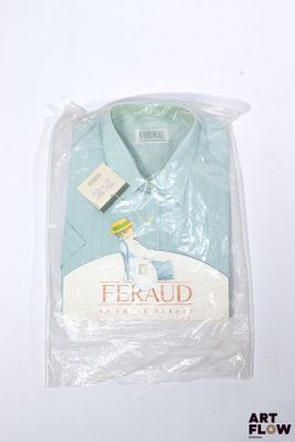 FERAUD - Chemise en coton rayé bleu et orange à manches long…