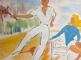 a painting of a man and a woman playing tennis