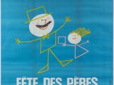 une affiche bleue et blanche représentant un homme et une femme portant un haut-de-forme