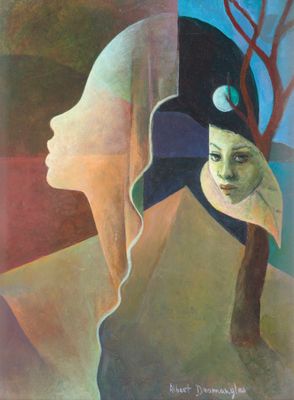 une image représentant un tableau où l'on voit une femme avec un arbre dans la tête