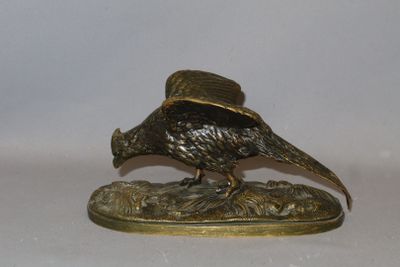 " Faisan" bronze à patine brune réhauts dorés (ht.
