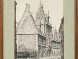 une vieille photo d'un vieux bâtiment sur lequel figure une horloge