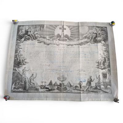 un vieux document sur lequel figure, au centre, l'image d'un bateau