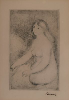 drawing of a nude woman sitting on a bed