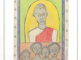 drawing of a picture of a man with a group of children in front of him