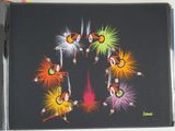 painting of a group of dancers in a circle on a black background