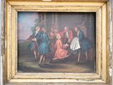 an old painting of a group of people dancing in a field