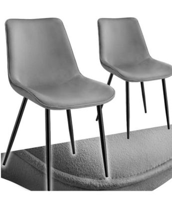 Lot de 2 Chaises Rembourrées - Aspect Velours Gris - Photo 1