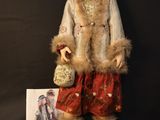 an image of a doll with a fur coat holding a bag