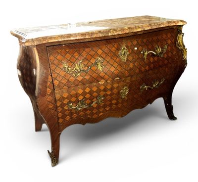 a chest of drawers with a marble top on a white background