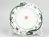 an image of a green and white plate with a dragon on it