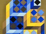 an image of a painting of squares and squares in blue, yellow, and brown