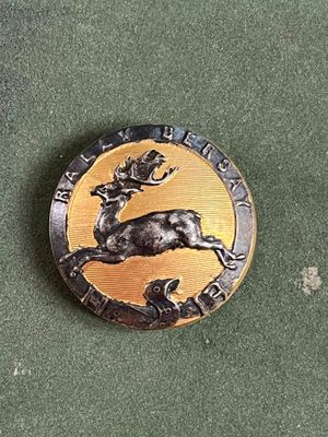 un insigne représentant un cerf sur un fond vert