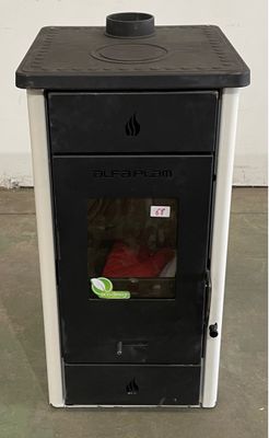 a black and white stove sitting in a room