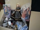 a cardboard box with a doll in it and many other dolls in it