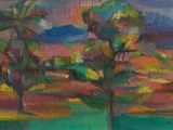 une image d'une peinture représentant un arbre dans un champ