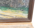 an image of a painting of a mountain scene with a horse in the foreground