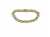 a close up of a gold chain bracelet on a white background