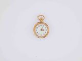an image of a gold pocket watch on a white surface