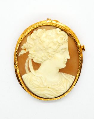 Pendentif-broche en or jaune 750 °/°° (18K) serti d'un camée… - Photo 1