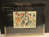 framed artwork of a painting of a man and a woman in a black frame