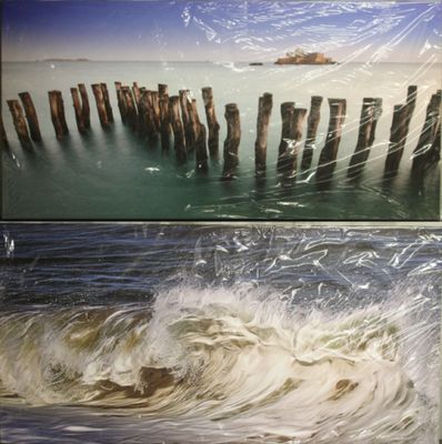 deux photos d'une jetée en bois dans l'eau