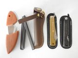 four different types of knives in a leather case