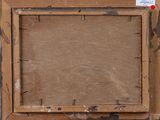 an old picture of a wooden frame with a red marker on it