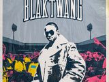 a poster of a man standing in front of a crowd of people