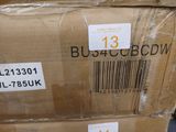 a box with a barcode on it sitting on the floor