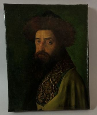 portrait d'un homme barbu vêtu d'un manteau vert