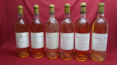 six bottles of wine are lined up in a row on a red background