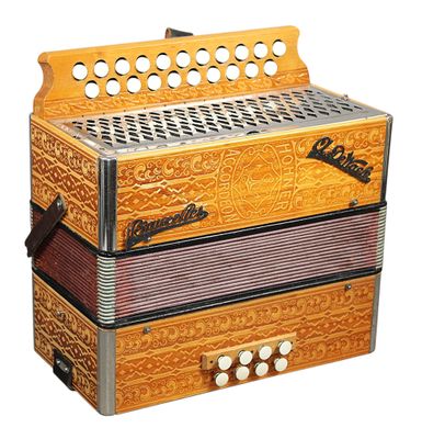 une image représentant un gros plan d'un instrument de musique sur fond blanc