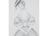 a drawing of a woman in a dress with a hat on her head